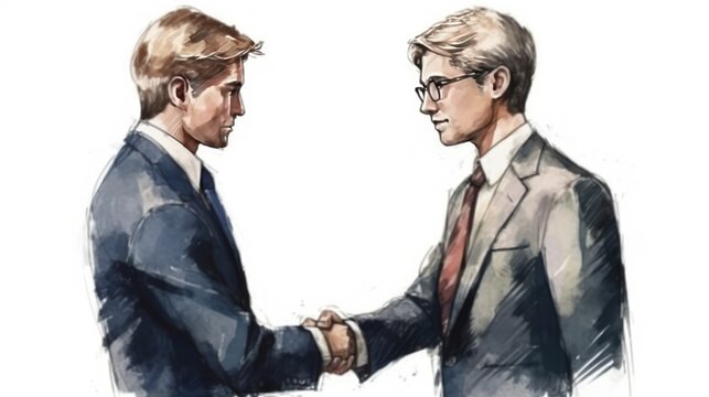 two businessman handshake isolated on a white  background. successfully negotiate. handshake. two businessman shake hand with partner to confirm business deal. Made With Generative AI.