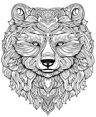 Mandala, black and white illustration for coloring animals, bear.