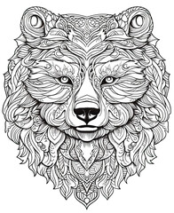 Obraz premium Mandala, black and white illustration for coloring animals, bear.