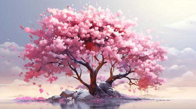 Cherry blossom background in realistic style. Generative Ai