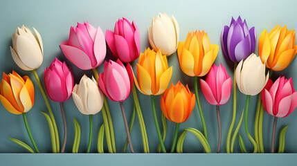 Tulip flower in garden background. Generative Ai