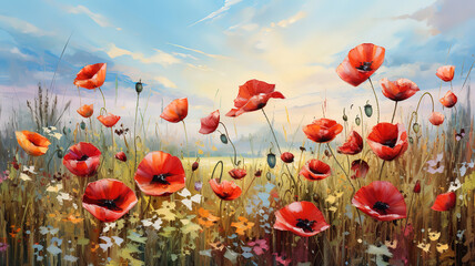 Obraz premium Poppy flowers in nature. Generative Ai