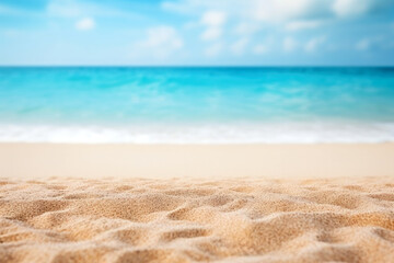 Fototapeta na wymiar Tropical beach with sand and turquoise seascape background.