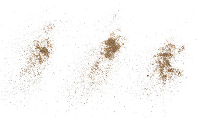 Ground black pepper powder isolated on white, top view, clipping path