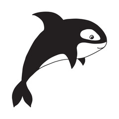 Cute cartoon killer whale isolated on white background. Child vector illustration in doodle style