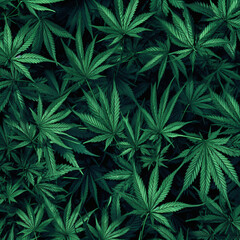 Overlapping Marijuana Leaves in a Lush Background
