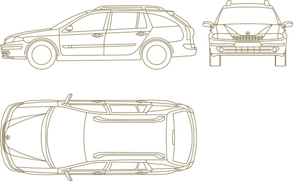Vector sketch illustration of minivan car design for small family in big city