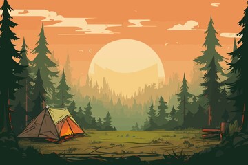 forest camping flat illustration