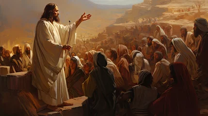 Photo sur Plexiglas Coloré Jesus preaches to people, teaches people, Jesus Christ,Generative AI