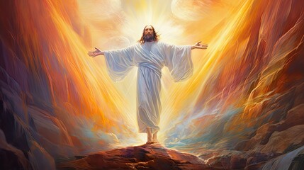 Resurrection of Jesus Christ, God's radiance, Jesus in heaven, Generative AI - obrazy, fototapety, plakaty