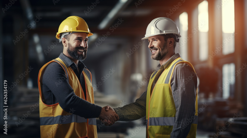 Wall mural The builder and the contractor shake hands.