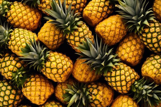 Top view of many pineapples, pattern texture, made with generative ai