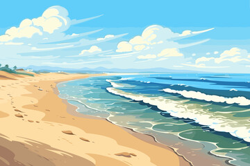 Top view_ of the ocean beach with soft waves flat_ design