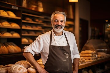 Business portrait of a self-employed man in his bakery, AI generated