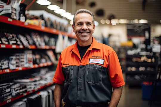 A Friendly Worker In A Home Improvement Store, Male Business Portrait, AI Generated