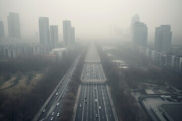 Fototapeta na wymiar Overcast, polluted and desolate city., generative IA