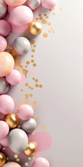 Fototapeta na wymiar Colorful confetti background. Banner with spheres, particles, decorative element.Confetti party. Top view. Flat lay. Place for text. Holidays celebration cover. Generative ai