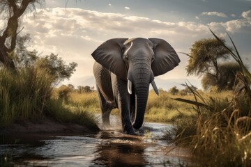 Serene Elephant on the Savannah, generative IA