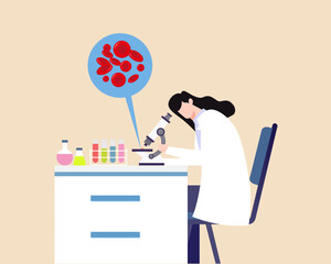 Doctor examines biochemical test analyses of blood cells under a microscope medical checkup and healthcare concept.