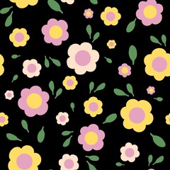 Cute colorful hand-drawing flower with black background