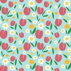 Cute colorful hand-drawing flower with green color  background