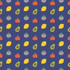Cute fruity cartoon pattern on the purple background.