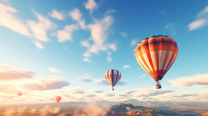 Fototapeta premium Hot-Air Balloons flying on a sunny summer day with beautiful sky.Generative AI