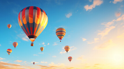 Fototapeta premium Hot-Air Balloons flying on a sunny summer day with beautiful sky.Generative AI