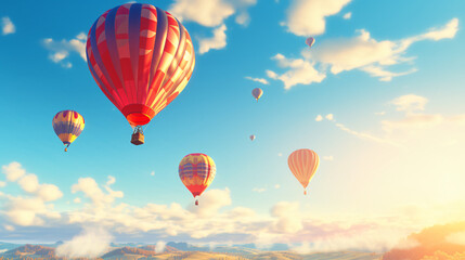 Fototapeta premium Hot-Air Balloons flying on a sunny summer day with beautiful sky.Generative AI