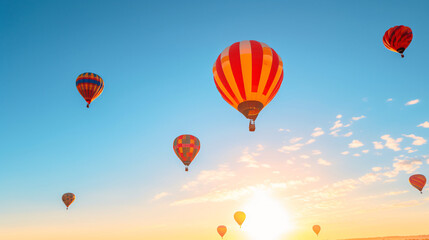 Fototapeta premium Hot-Air Balloons flying on a sunny summer day with beautiful sky.Generative AI