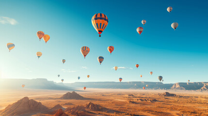 Obraz premium Hot-Air Balloons flying on a sunny summer day with beautiful sky.Generative AI