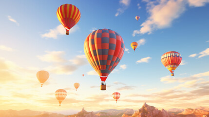 Fototapeta premium Hot-Air Balloons flying on a sunny summer day with beautiful sky.Generative AI