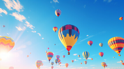 Obraz premium Hot-Air Balloons flying on a sunny summer day with beautiful sky.Generative AI