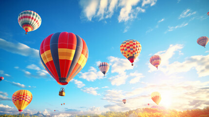 Fototapeta na wymiar Hot-Air Balloons flying on a sunny summer day with beautiful sky.Generative AI
