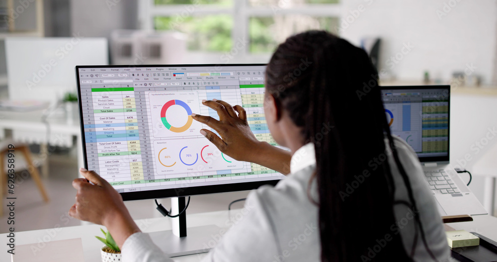 Poster Analyst Working With Spreadsheet Business Data