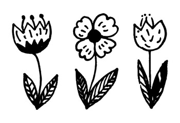 Hand drawn flowers. Grunge. Vector. Suitable as a print for fabric.