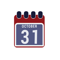 Calendar displaying day 31 (thirty-first) of the October - Day 31 of the month. illustration