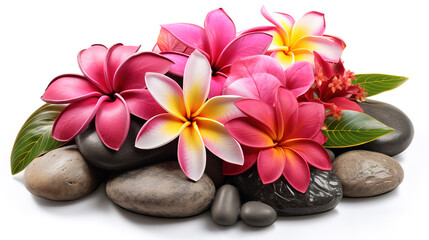 Obraz na płótnie Canvas Towel with lily flower and stones for massage. Generative Ai