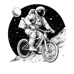 astronaut drawing on the moon riding a bicycle, generative ai