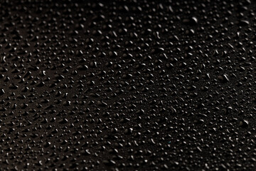 water drops are seen from above on a black background, the glare of light on the drops