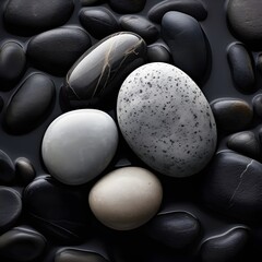 Black and silver rocks standing in a water