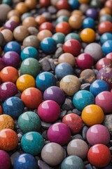 background large multicolored stone balls. Illustration generated ai