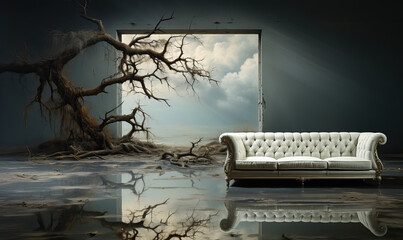 Empty space, room in color, with minimal furniture.