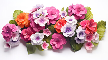 Fototapeta premium Top view blooming flowers bouquet with copy-space. Generative Ai
