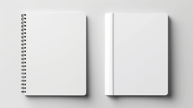 Blank Notebook Mockup On Light Grey Background, Front And Back View, Generative AI