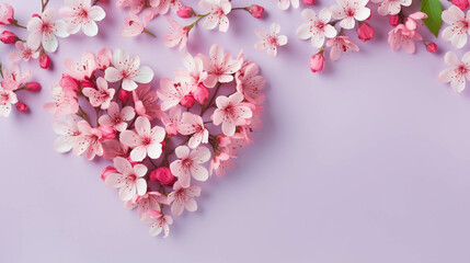 Creative layout with pink flowers,  pastel background. Spring, summer or garden concept, generative AI