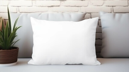 White blank pillow mockup on sofa in the style of scandinavian, generative AI