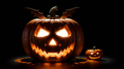 Scary Carved Pumpkins with Dark Background Halloween Holiday  