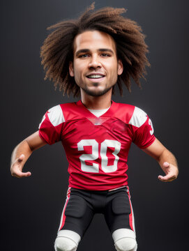 Caricature Football Player with Dreads Red White Uniform 