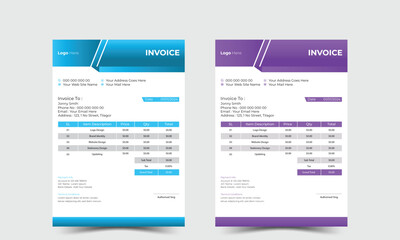 Minimal Corporate Business Invoice design template vector illustration bill form price invoice. Creative invoice template vector.
